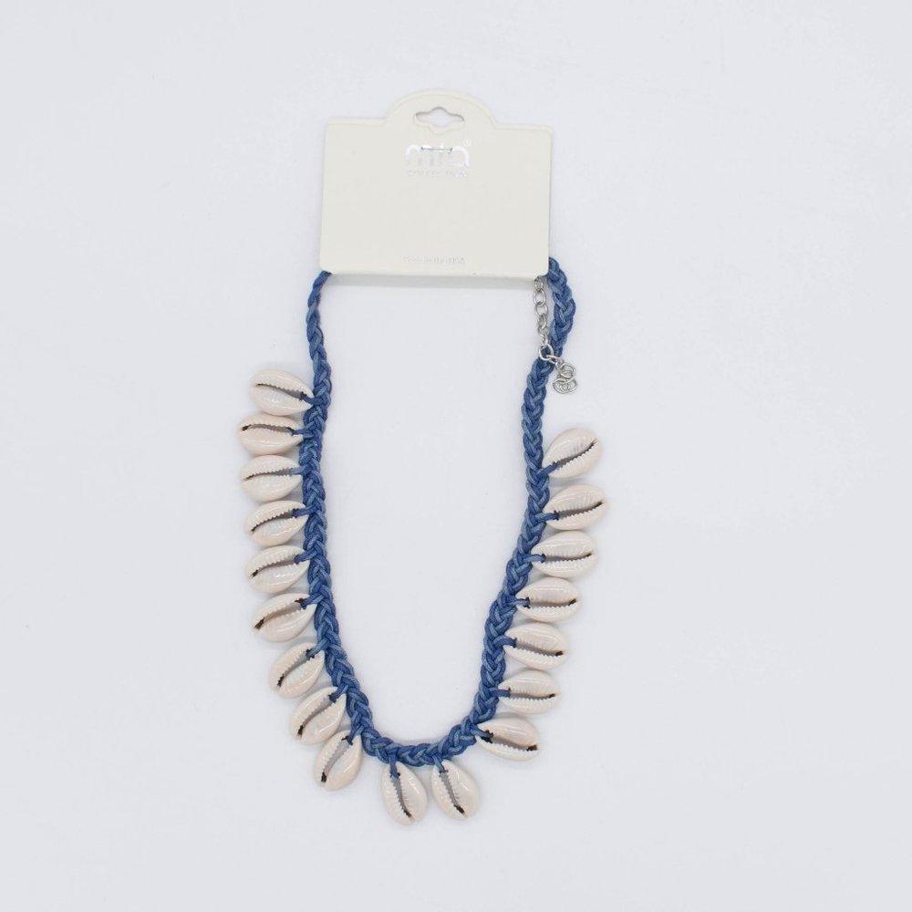 MIA Collection Shell, Blue Braided Thread Adjustable Necklace 14-17" Length